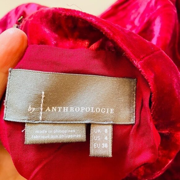 NWT Anthropologie Mini Skirt Connie Red Berry Velvet Gathered Ruched Festive 4 - Picture 9 of 12